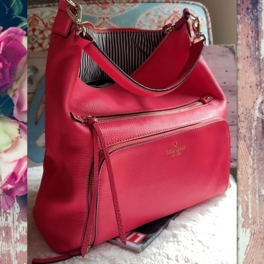 KATE SPADE CORAL  ( HOT PINK / ORANGE) LIZZIE HOBO BAG LIKE NEW